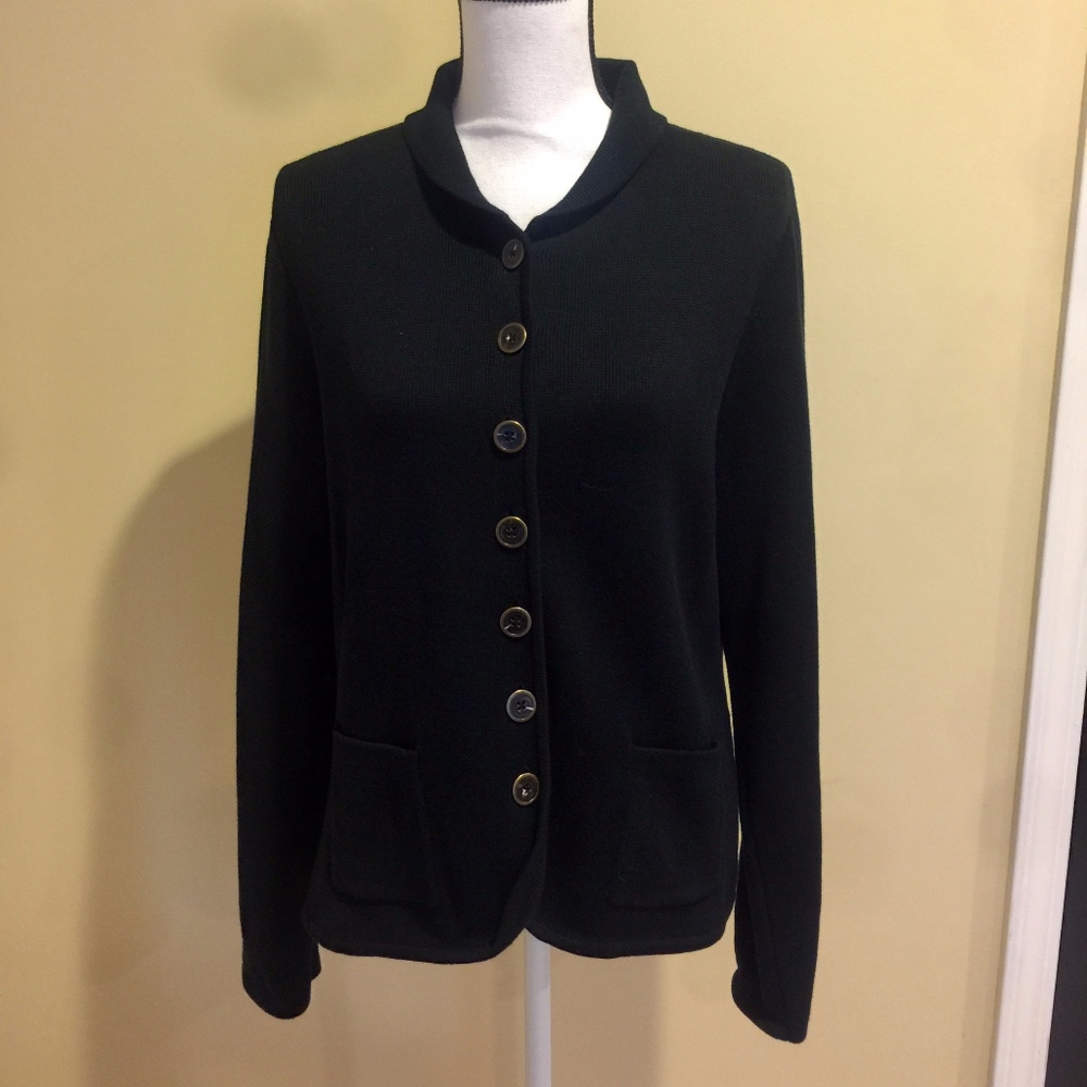 Isaac Mizrahi Black Button Front Sweater Jacket